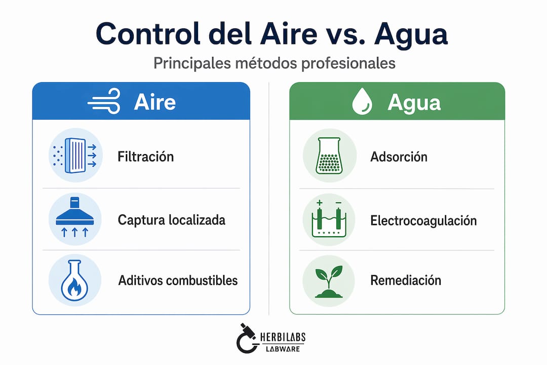 Infografía sobre las diferentes técnicas para controlar la calidad del aire y del agua