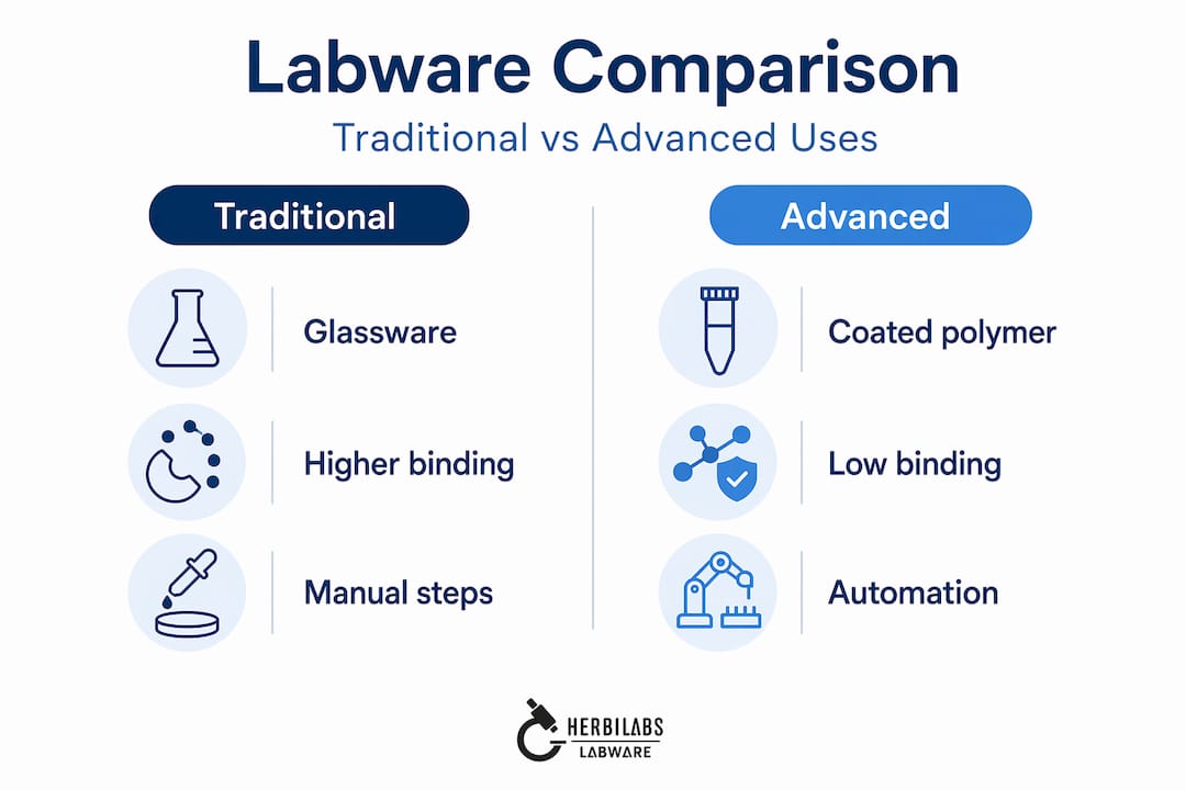 Infographic comparing traditional and advanced labware
