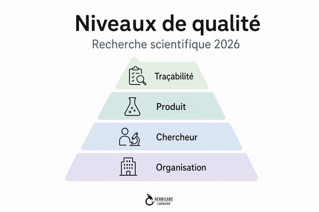 Infographie hiérarchique illustrant les différents niveaux de qualité en recherche
