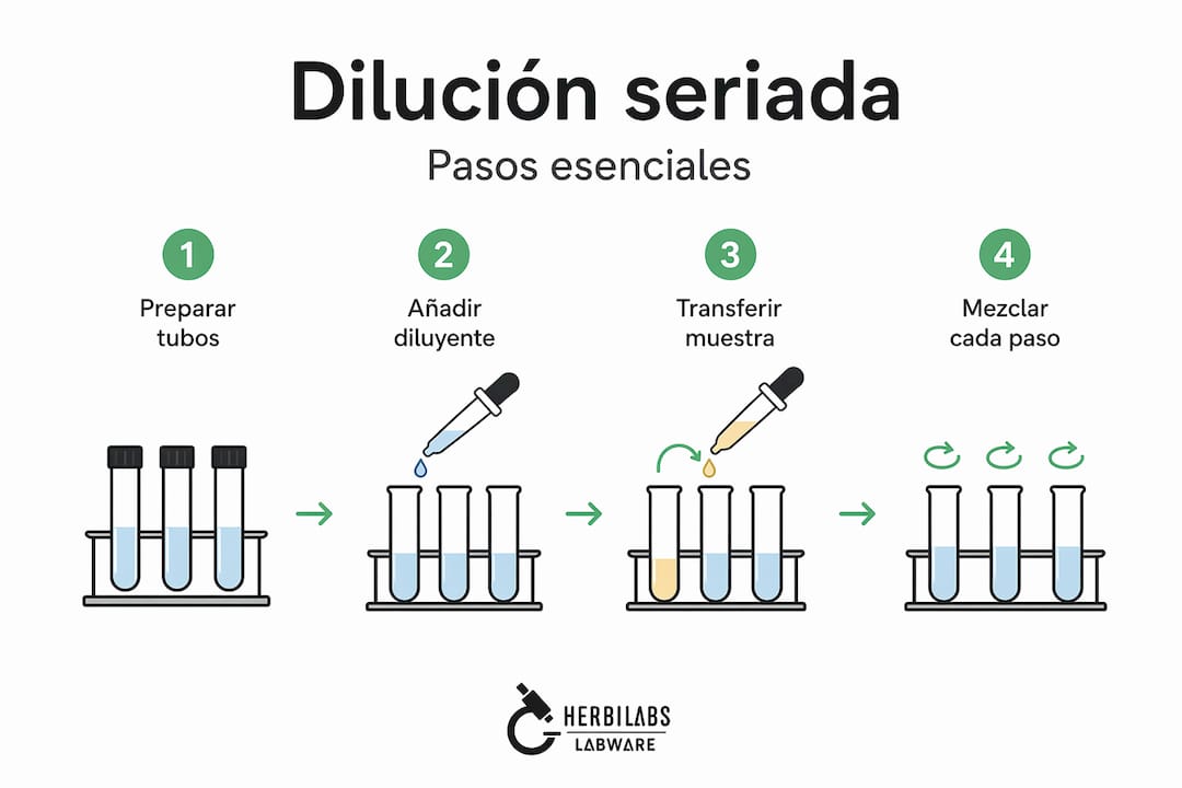Guía visual con los pasos para realizar una dilución en serie