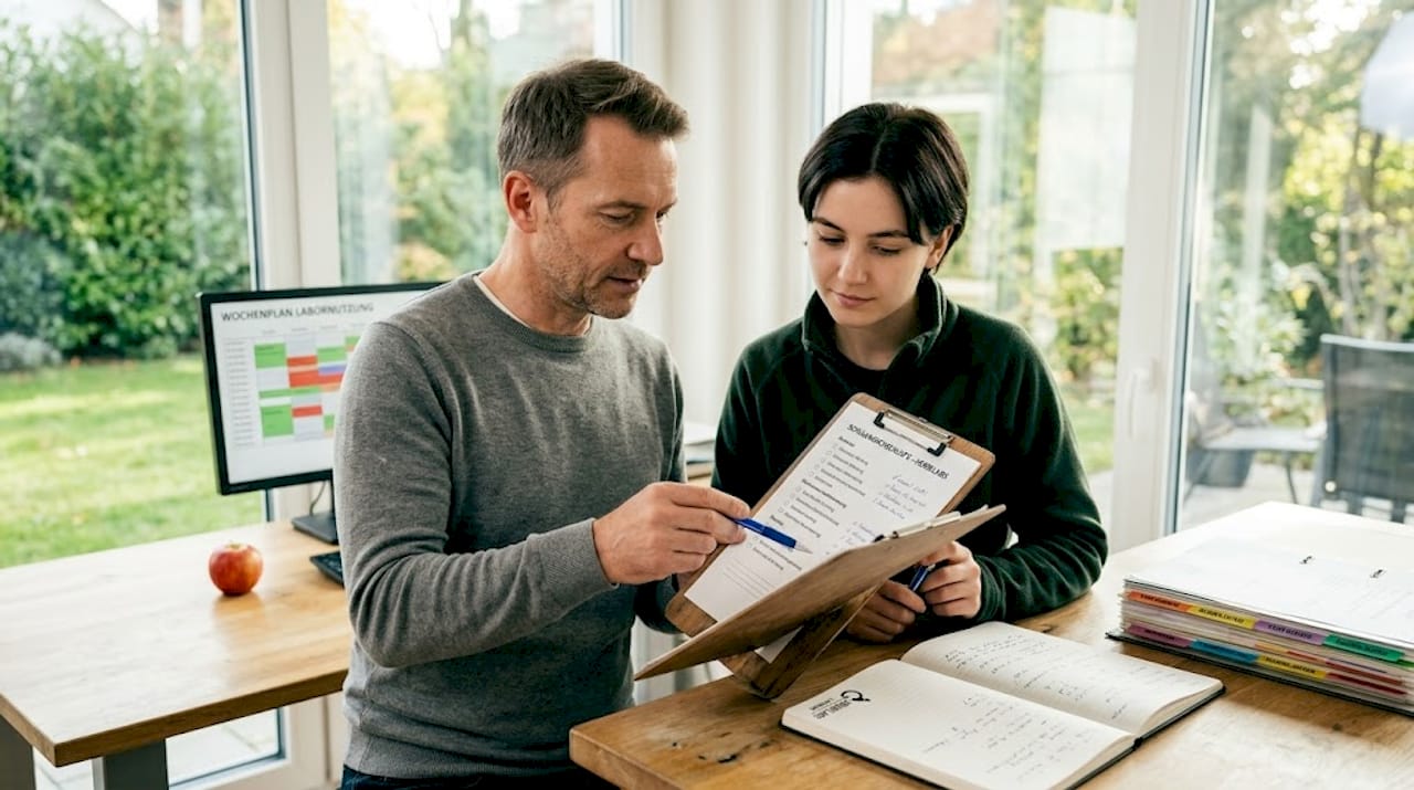 Wissenschaftlerinnen und Wissenschaftler gehen gemeinsam eine Checkliste mit bewährten Vorgehensweisen durch.