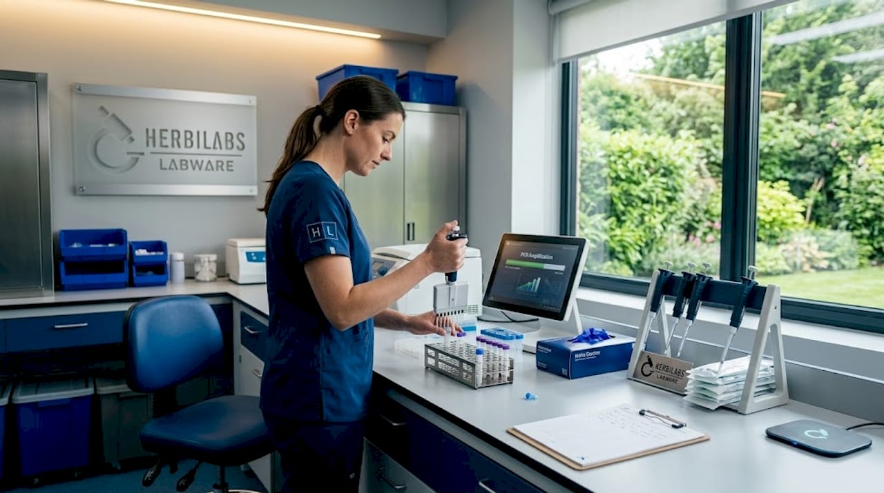 Technician preparing PCR samples with pure water