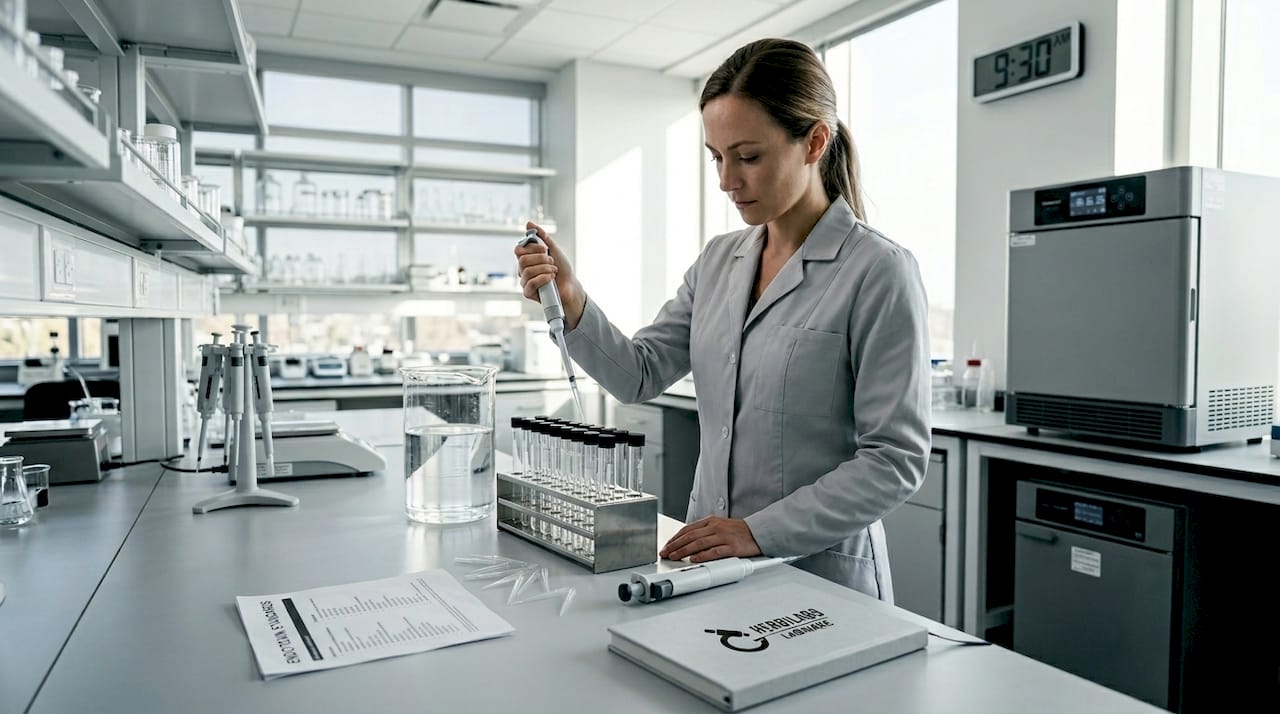 Technician conducts sterile water testing process