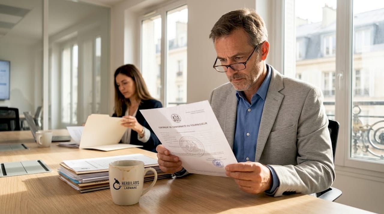 Le responsable examine les dossiers de certification des fournisseurs.