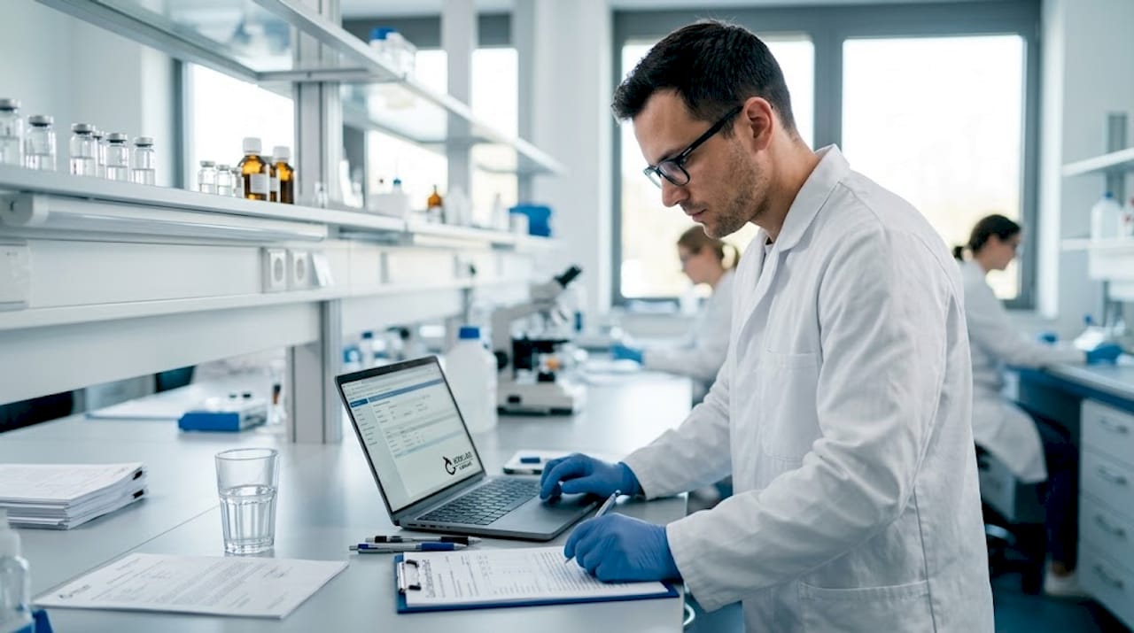 Eine Wissenschaftlerin wertet im Labor ein Kontroll-Diagramm aus.