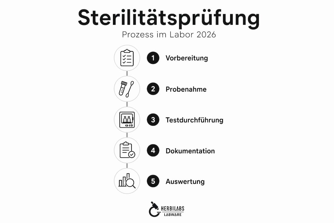 Infografik: So läuft eine Sterilitätsprüfung im Labor ab – die einzelnen Schritte im Überblick