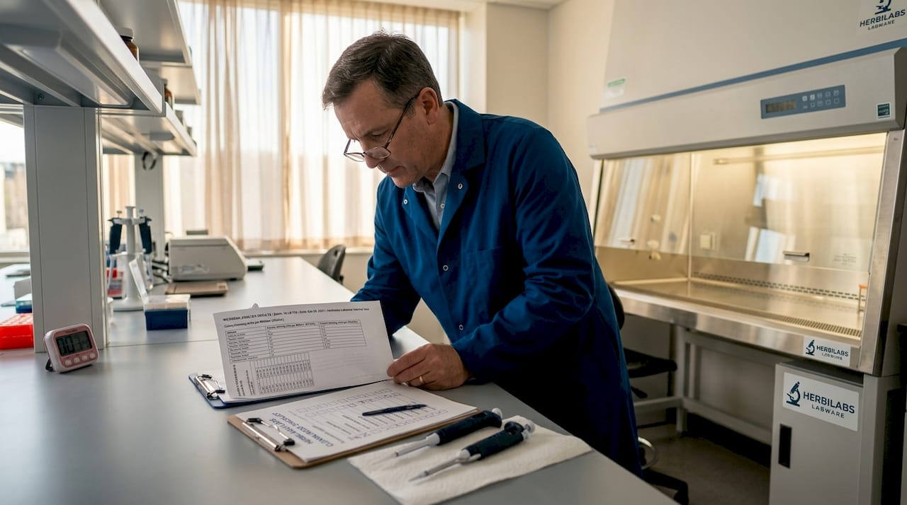 Supervisor reviewing lab quality control data