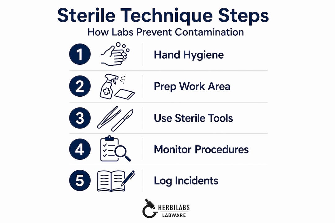 Infographic showing sterile technique procedure steps