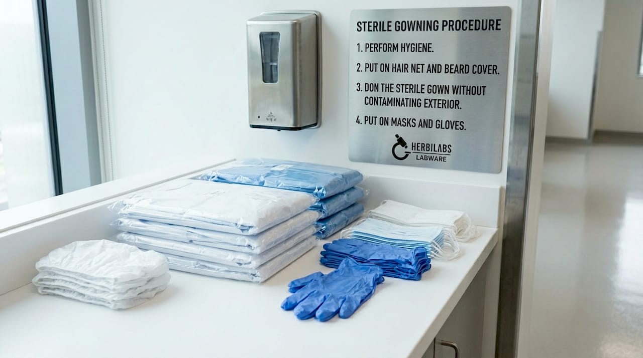 Sterile lab gowning supplies and area