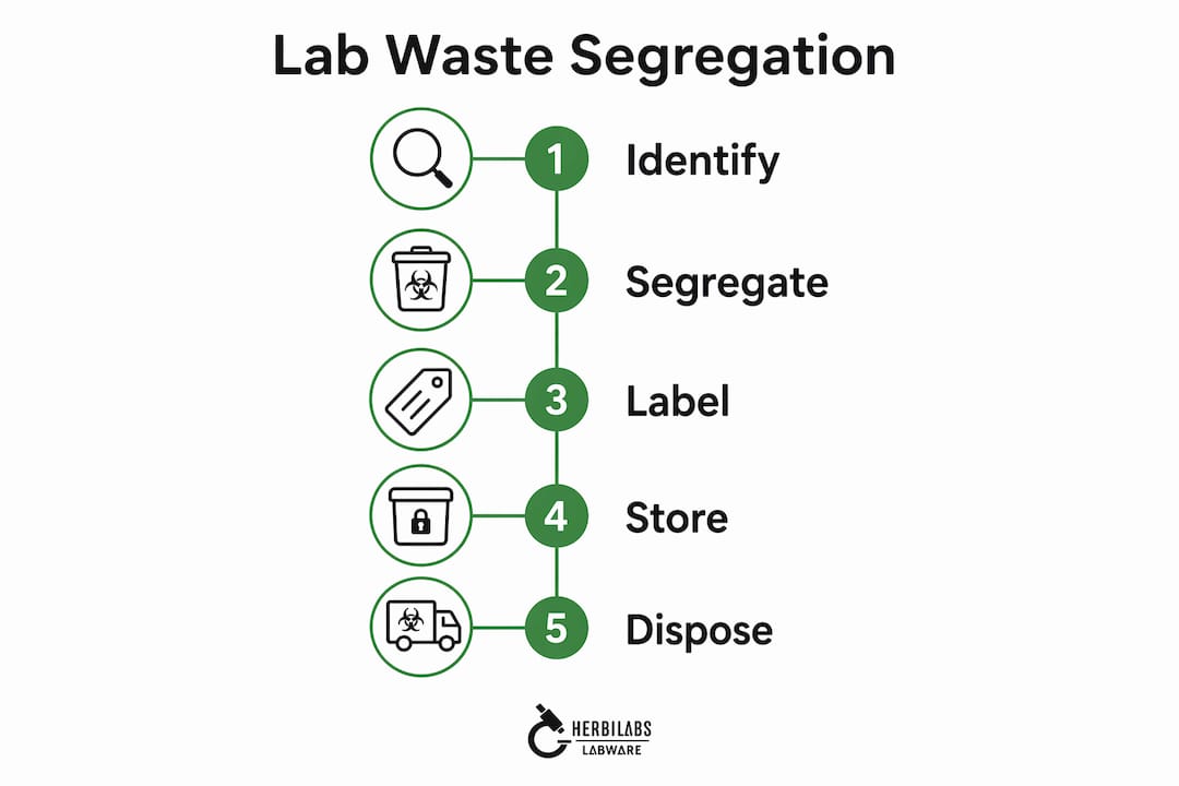 Infographic illustrating lab waste segregation steps