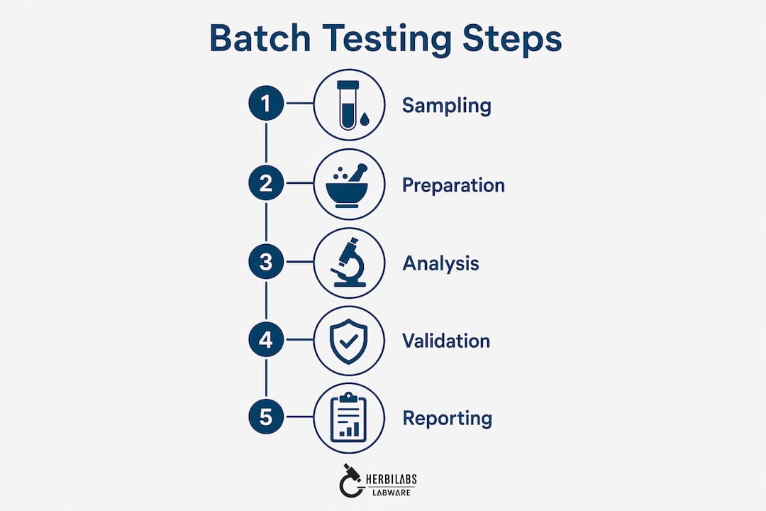 Infographic illustrating batch testing process steps