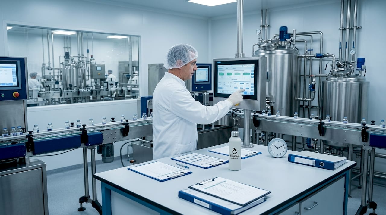 QC technician monitoring GMP manufacturing controls