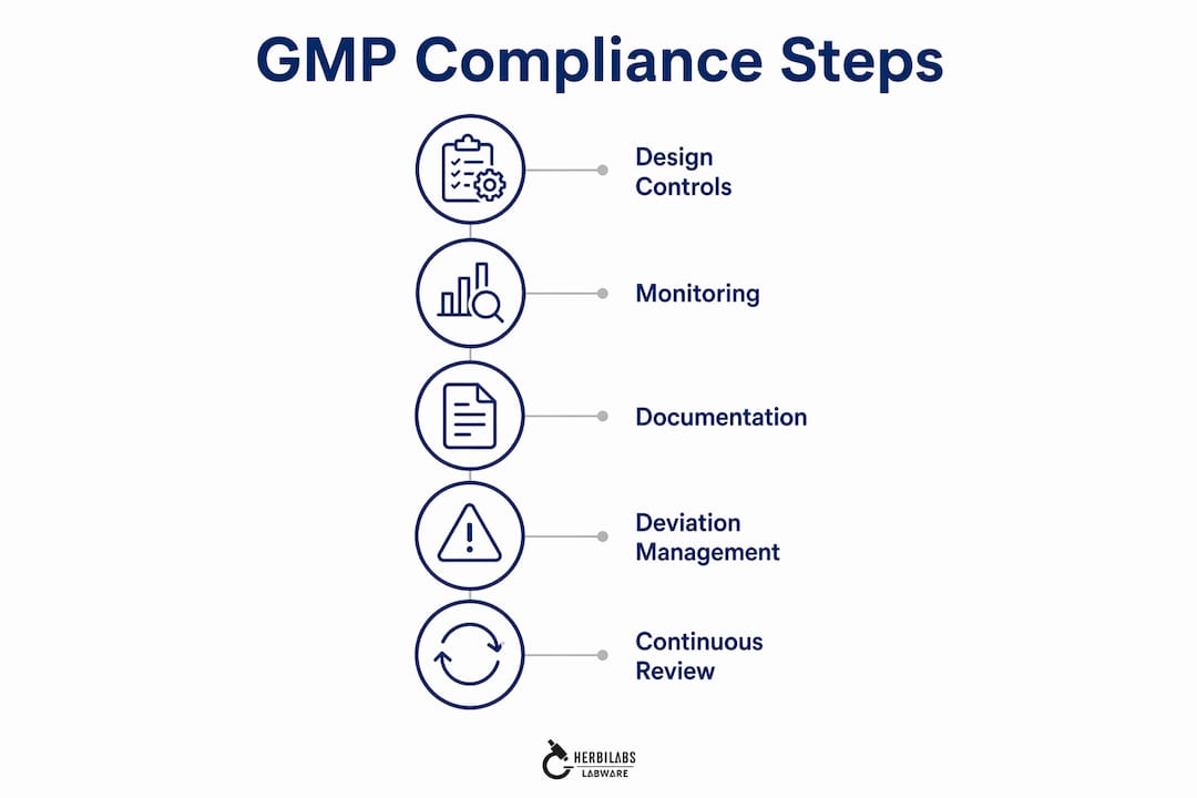 Infographic showing GMP compliance core process steps