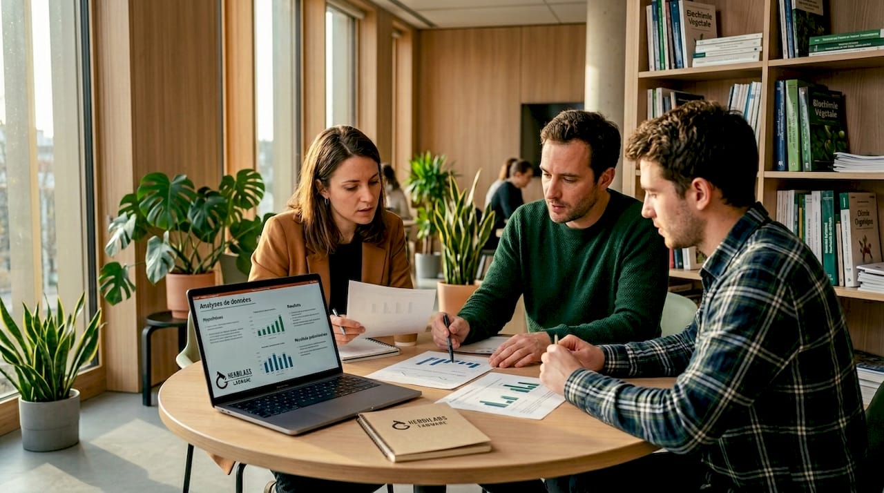 Une équipe de chercheurs échange autour de l’analyse des données lors d’une réunion collaborative.