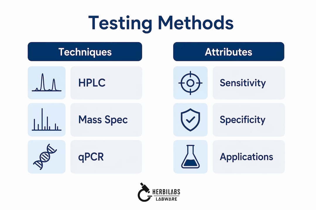 Infographic comparing reagent purity testing methods and attributes