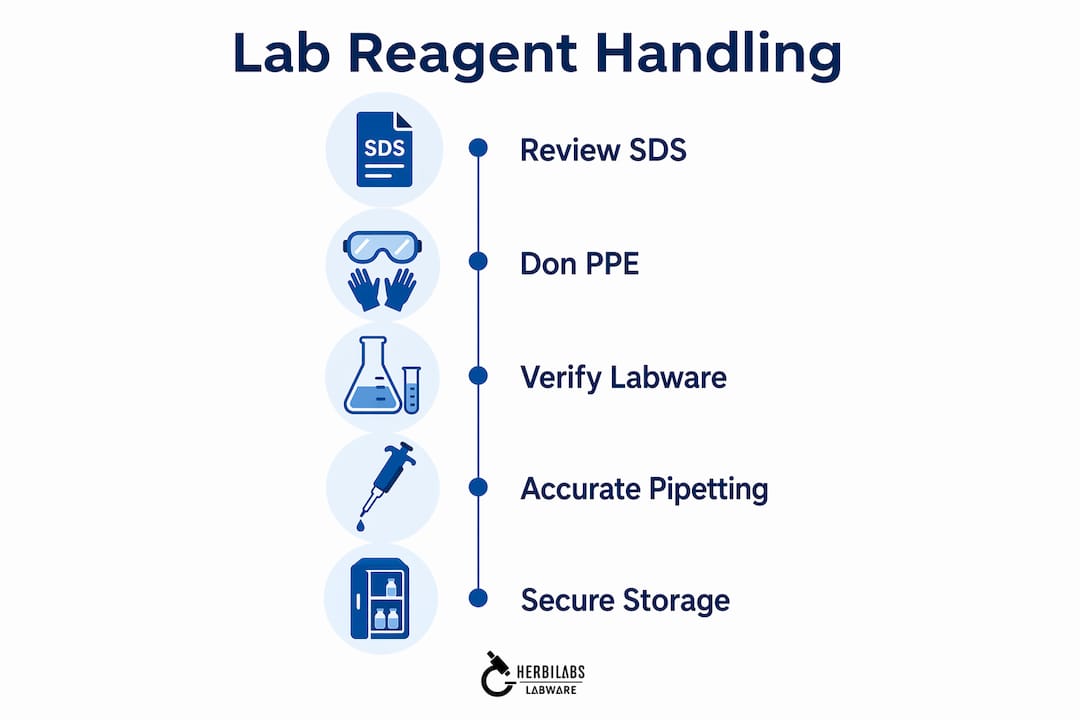 Infographic illustrating key lab reagent handling steps