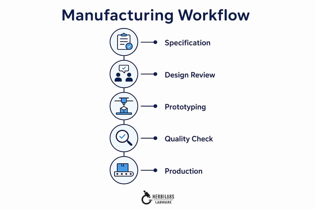 Infographic illustrating key steps in custom manufacturing workflow