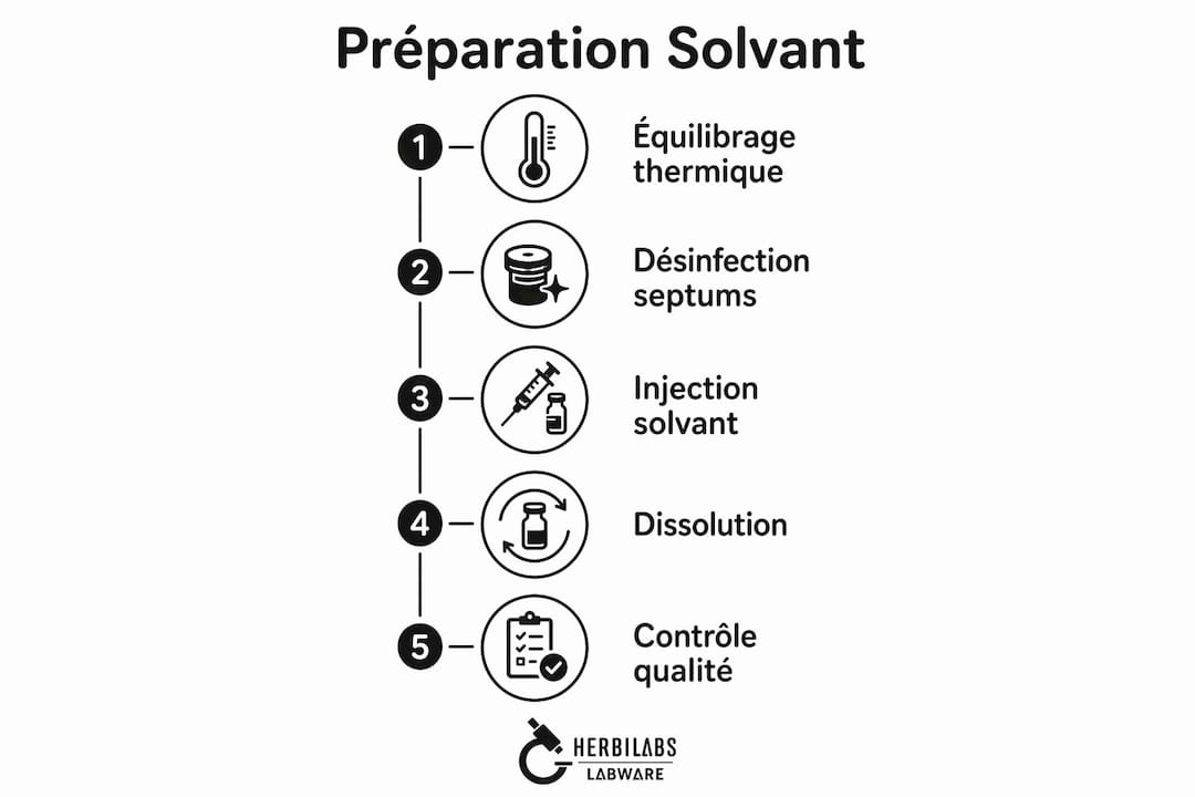 Infographie : les différentes étapes pour la préparation d’un solvant injectable