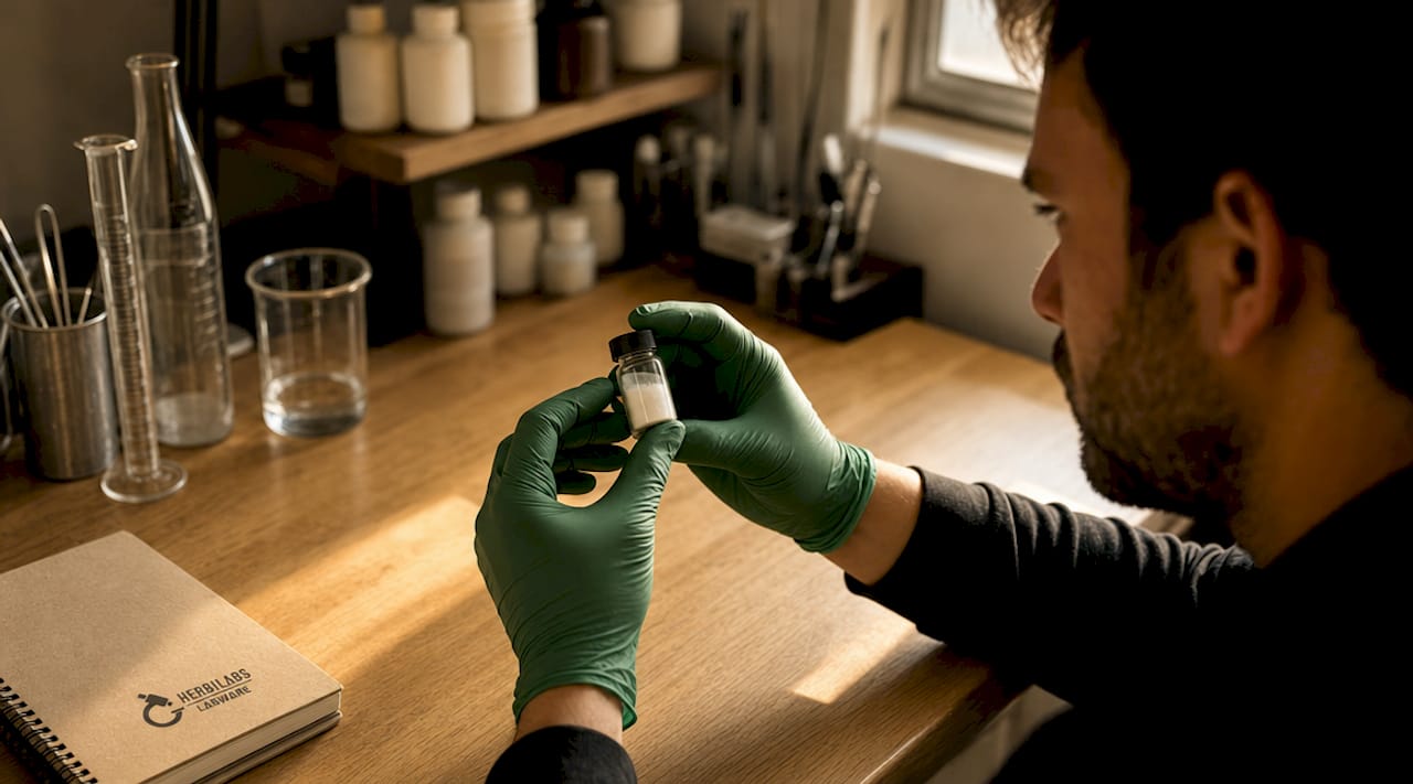 Un técnico inspecciona un vial para verificar su fecha de caducidad.