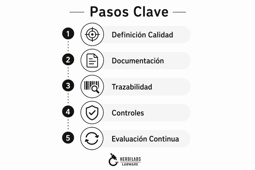 Infografía con las etapas esenciales para asegurar el control y la calidad de los reactivos