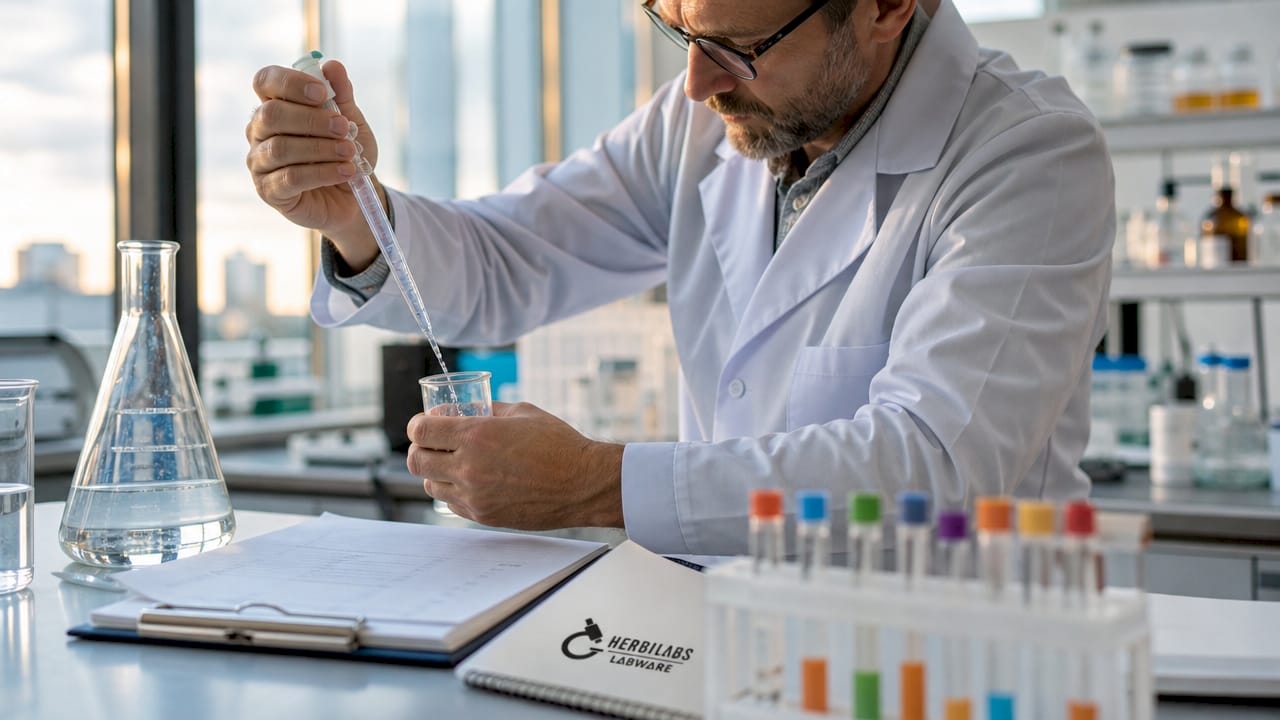 Im Labor werden Proben mit einer Pipette sorgfältig von Hand bearbeitet.