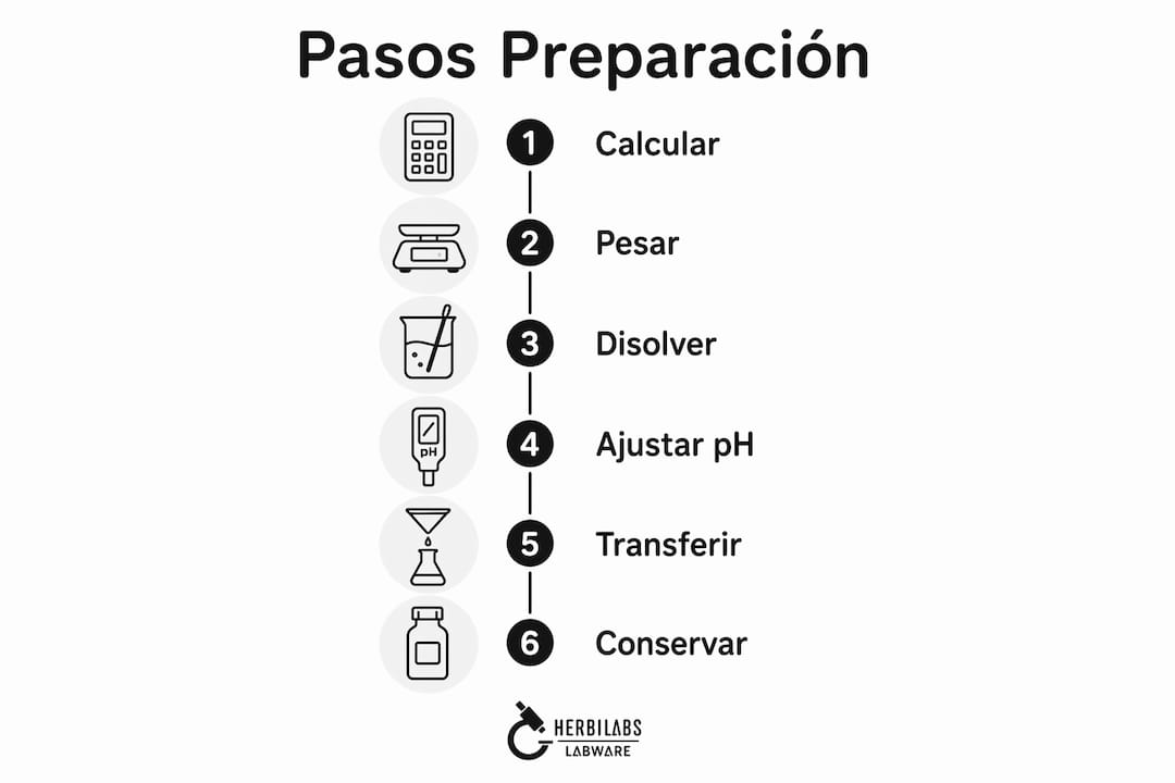 Infografía: etapas clave en la preparación de soluciones