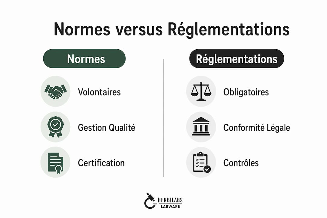 Infographie mettant en parallèle les différentes normes et réglementations