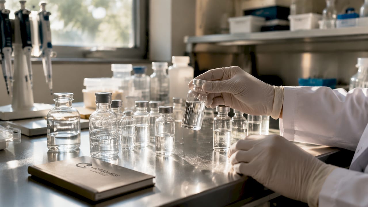 Vials of core lab-grade diluents on bench