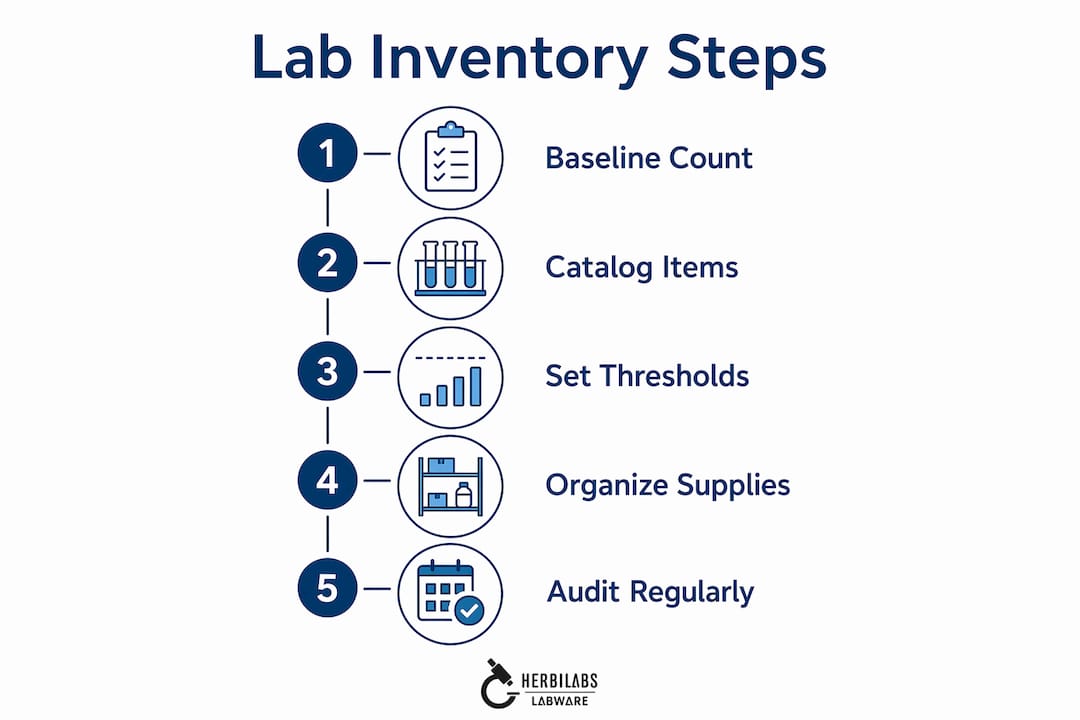 Infographic illustrating lab inventory management steps