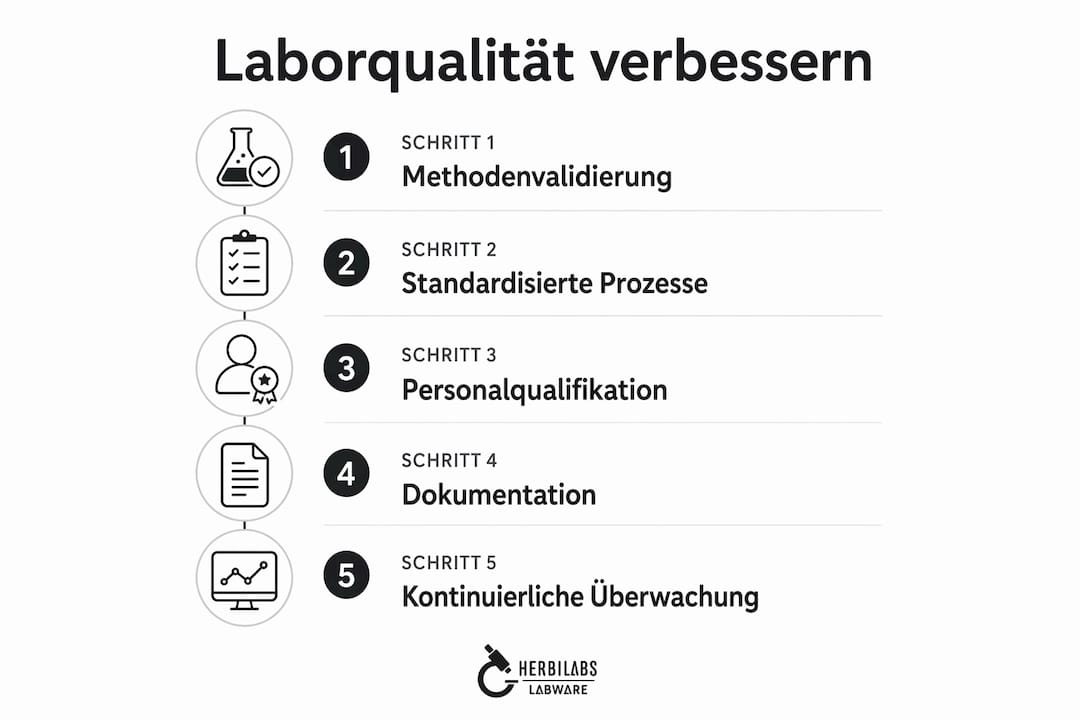 Grafik mit praxisnahen Tipps zur Steigerung der Qualität im Labor