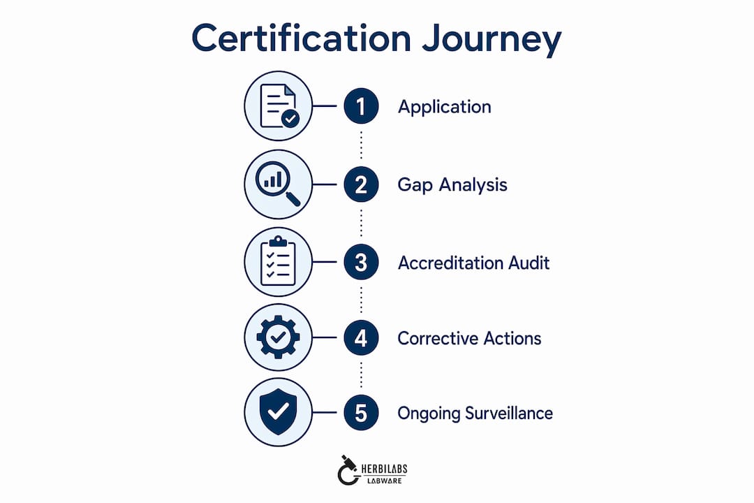 Infographic showing laboratory certification process steps