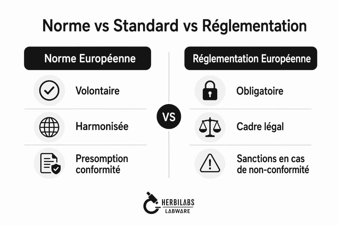 Infographie : différences entre norme, standard et réglementation