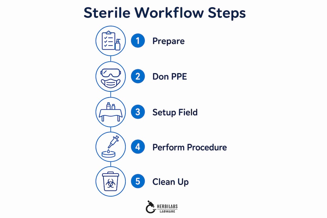 Infographic outlining sterile laboratory workflow steps