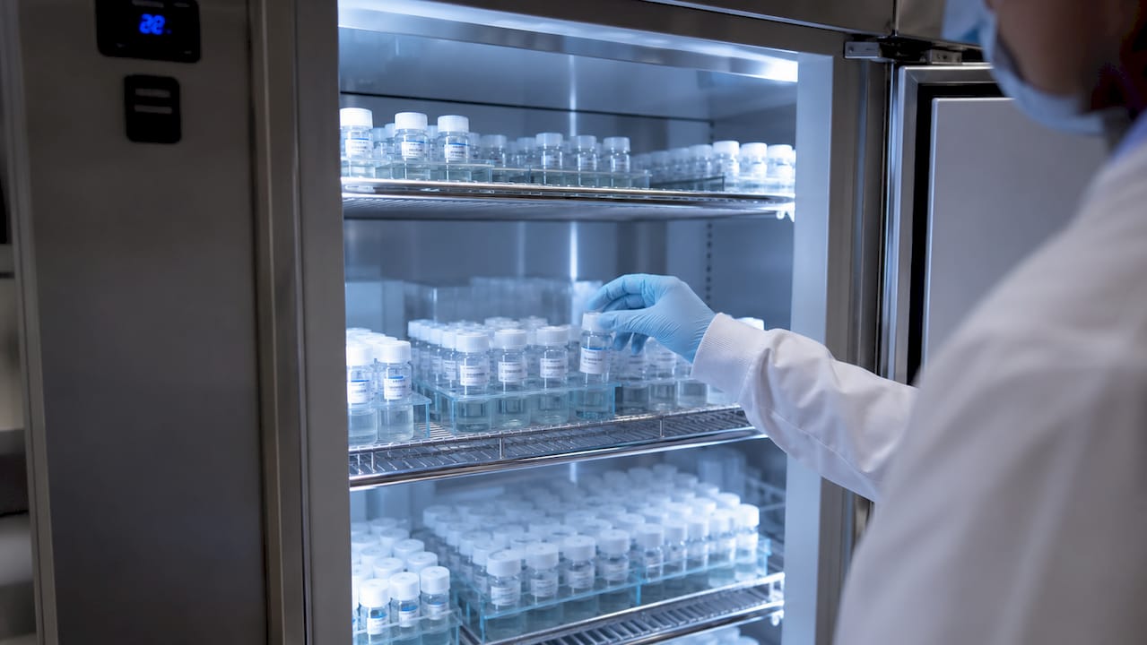 Flacons de peptides conservés au réfrigérateur médical