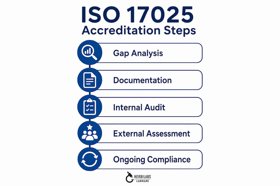 Infographic illustrating ISO 17025 accreditation process steps