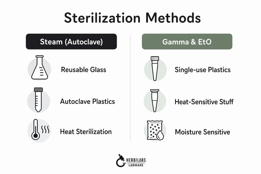 Infographic comparing sterilization methods for labware