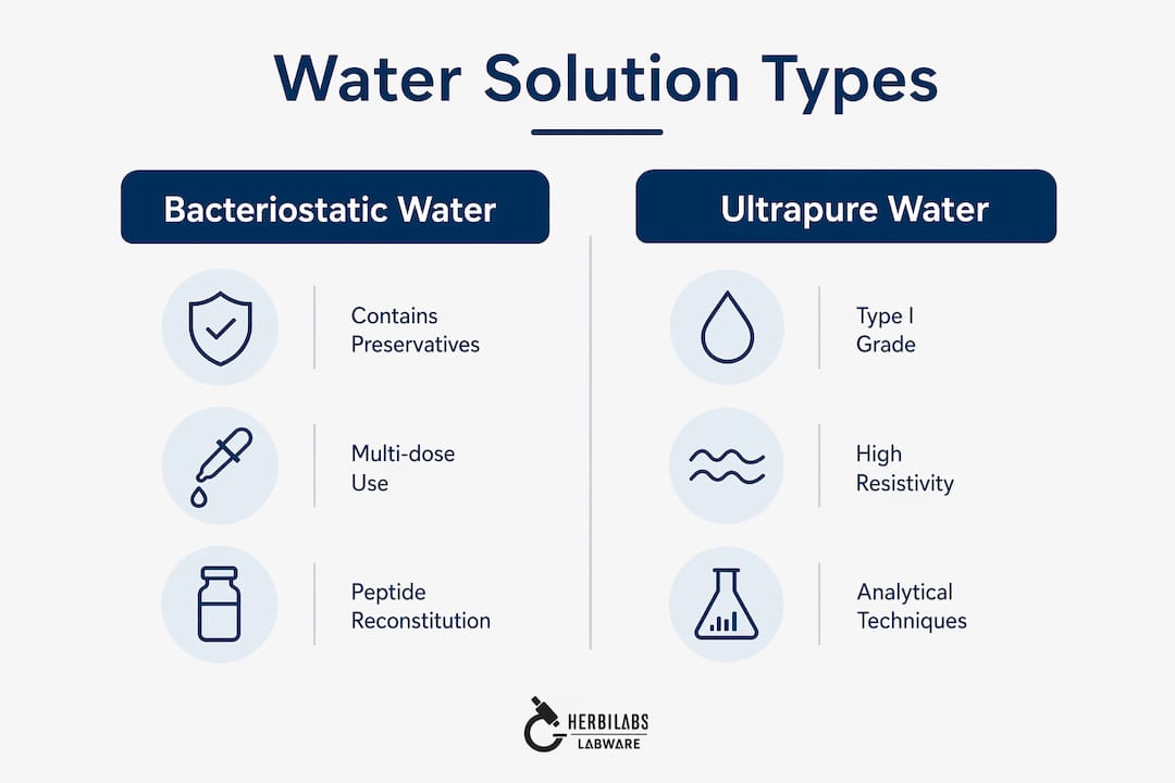 Infographic comparing bacteriostatic and ultrapure water types