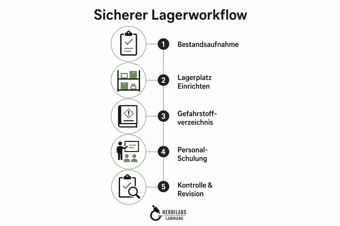 Grafik: Fünf entscheidende Schritte für einen sicheren Ablauf im Lager