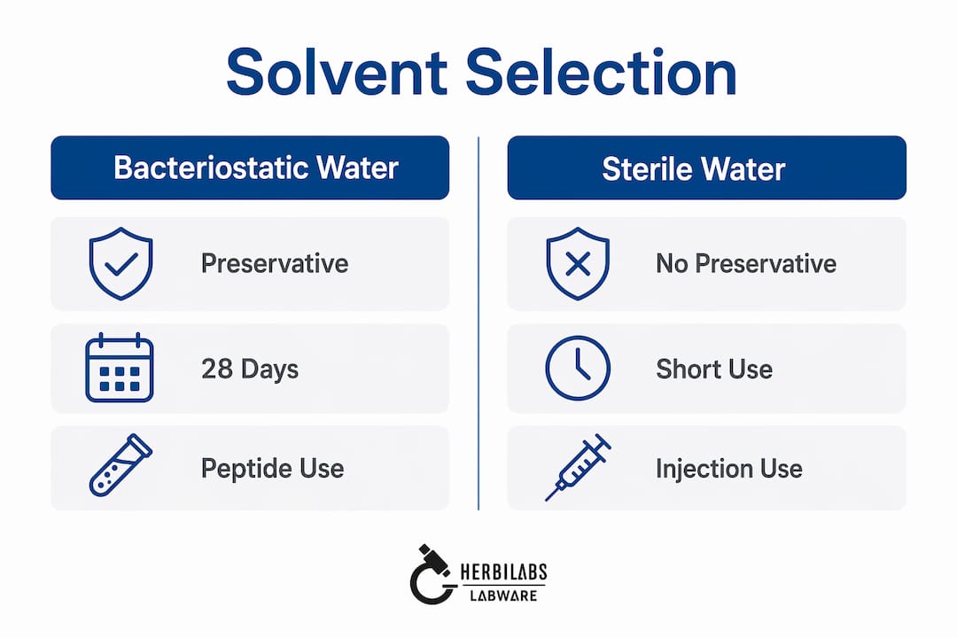 Infographic comparing bacteriostatic and sterile water solvents
