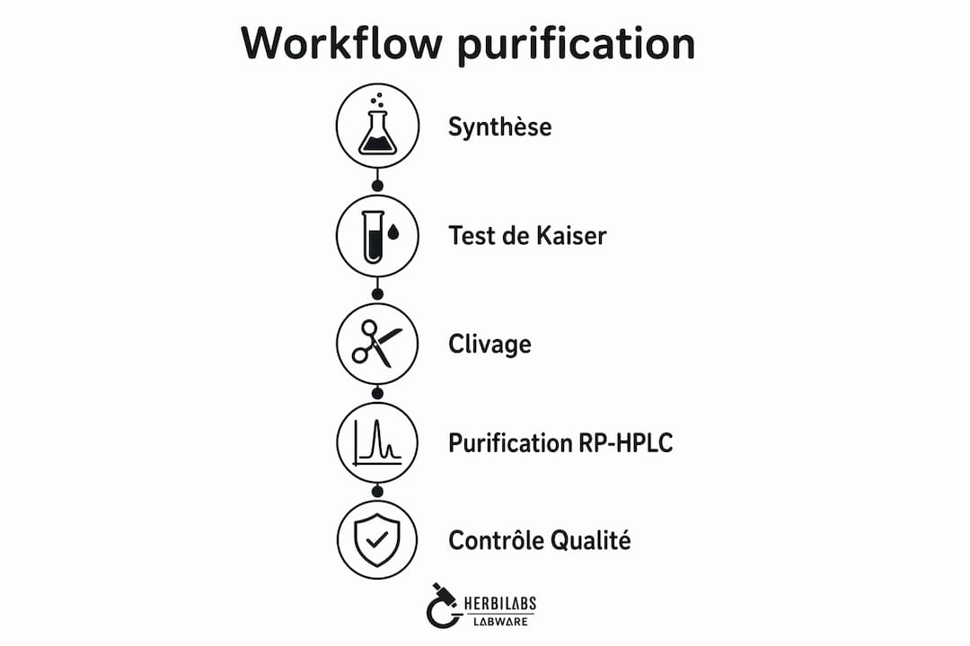 Schéma illustrant les différentes étapes de purification d’un peptide