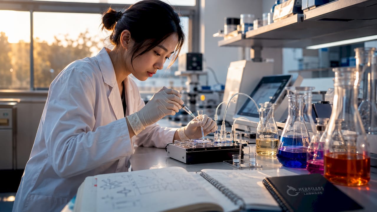 Técnicos trabajando con microreactores en el laboratorio