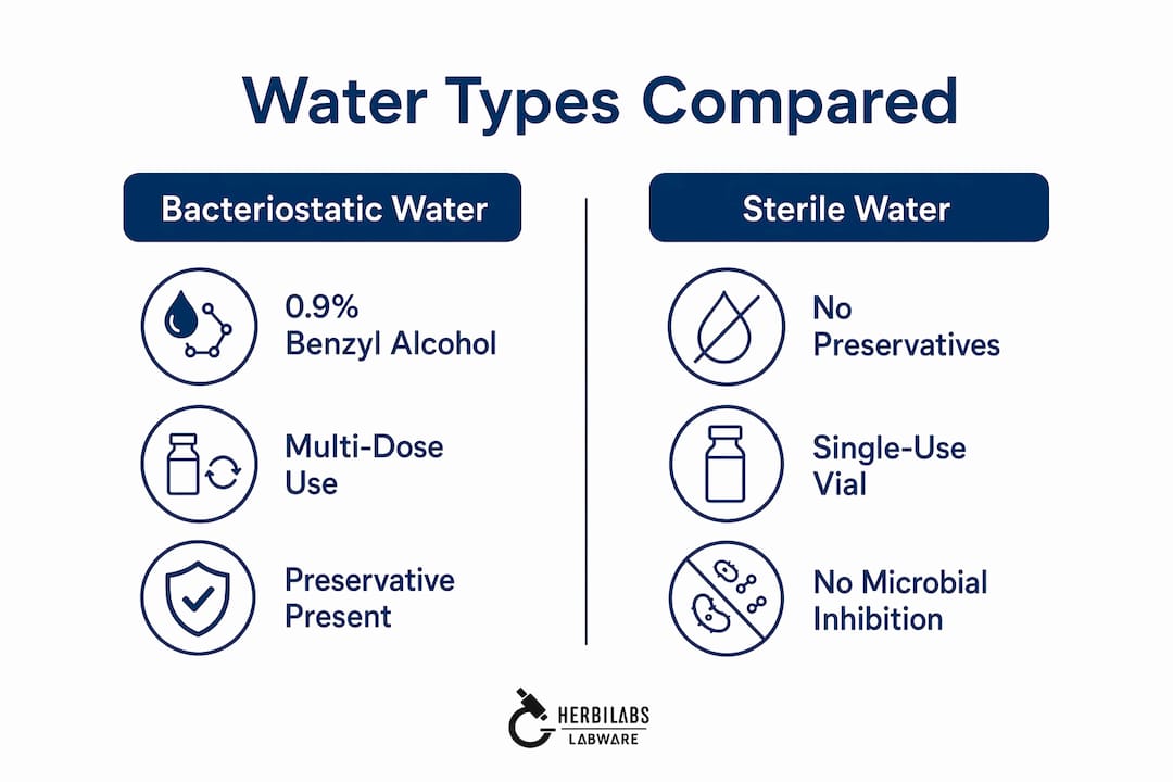 Infographic comparing bacteriostatic and sterile water