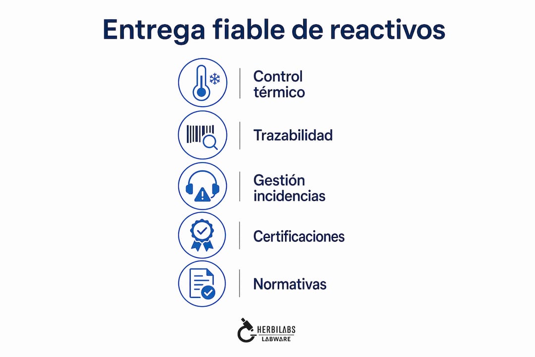 Infografía que presenta los pasos esenciales para garantizar una entrega segura y eficiente de reactivos