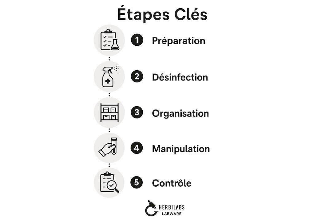 Infographie : les étapes essentielles pour aménager un espace de travail stérile