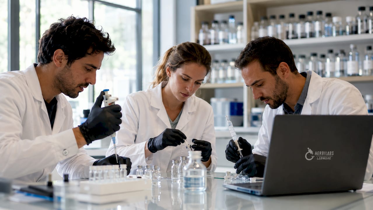 Manipulación de agua bacteriostática y otros materiales con las manos