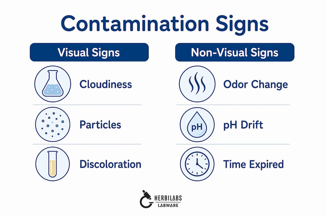 Infographic comparing visual vs non-visual contamination signs