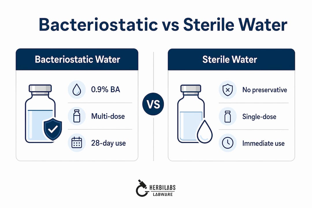 Infographic comparing bacteriostatic and sterile water properties