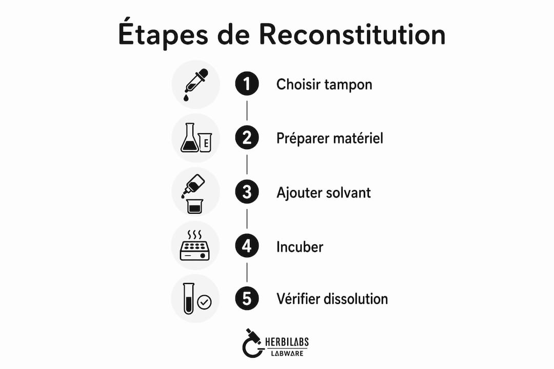 Schéma illustrant les différentes étapes à suivre pour reconstituer des peptides.