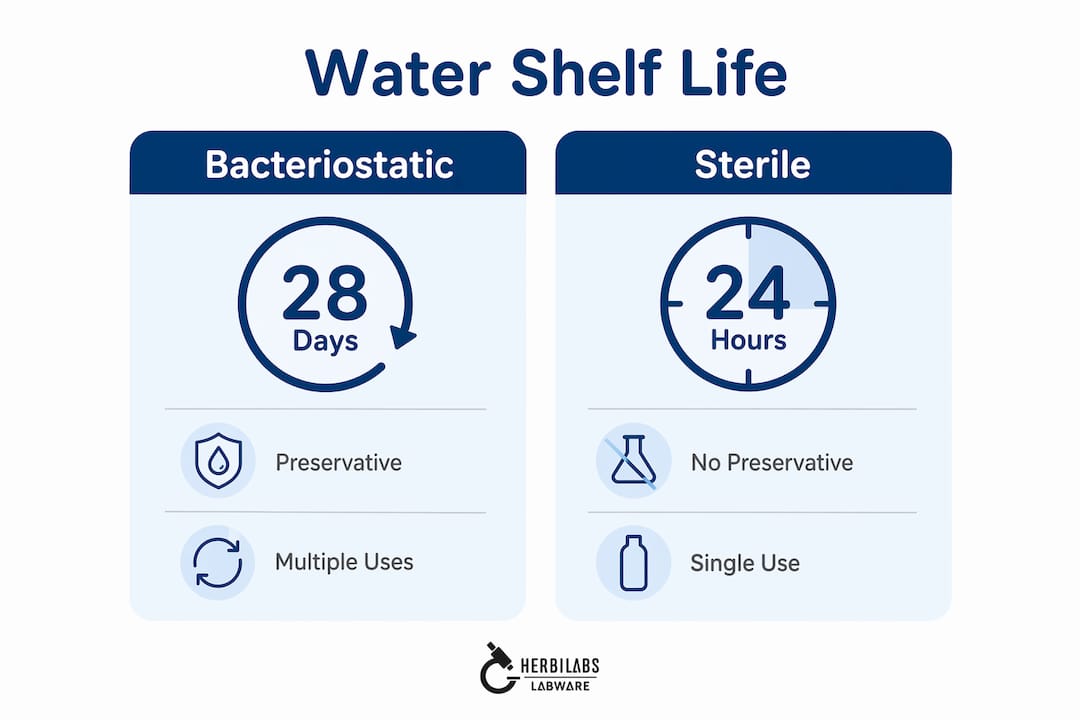 Infographic comparing bacteriostatic and sterile water shelf life