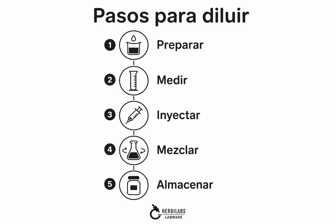 Infografía vertical que explica, paso a paso, cómo diluir péptidos